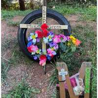 <p>Memorials for Mike Green at the scene of the accident.</p>