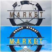 <p>Broad Street Market Sign before and after the storm.</p>