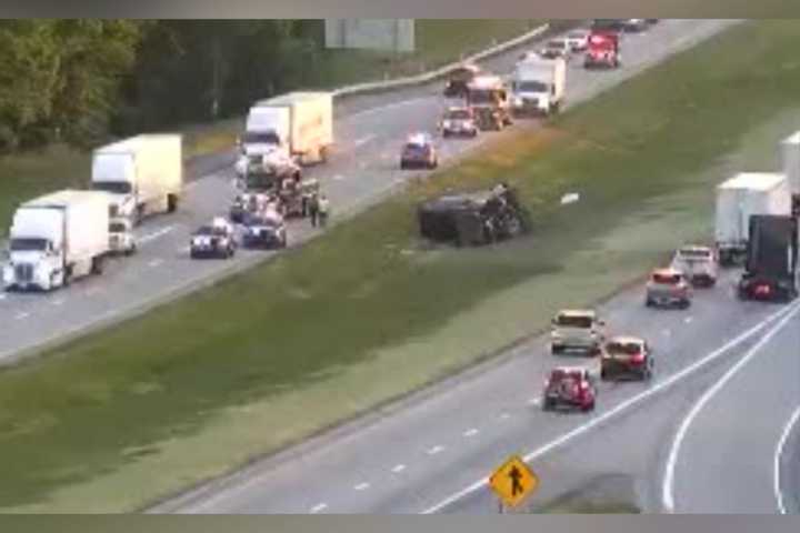 Tractor-Trailer Crashes Onto I-81 Median Causing Serious Slow-Down