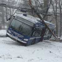 <p>A CTTransit bus slid coming down the hill and slammed into a utility pole at Soundview Drive and Arch Street in Greenwich.</p>