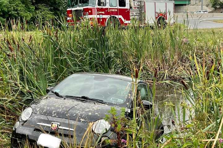 Car Takes A Dip After Leaving Ramp Off Route 128 In Lexington: Firefighters