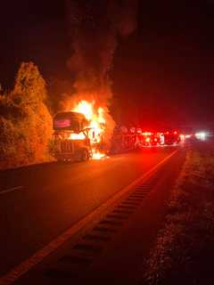 Car-Carrying Trailer Catches On Fire On I-287