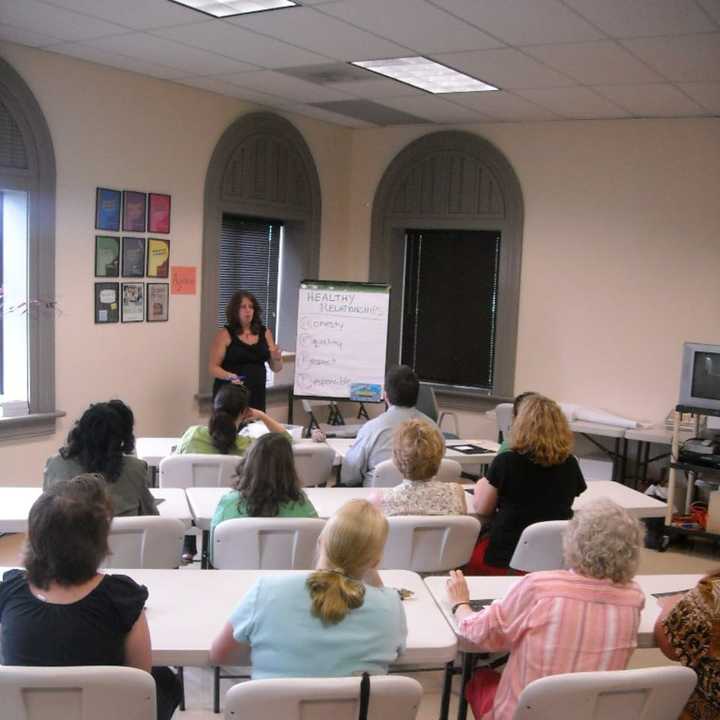 The Community Chest&#x27;s Executive Director Shelly Wimpfheimer leads a presentation.