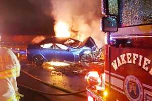 Tesla Erupts In Flames After Wakefield Crash