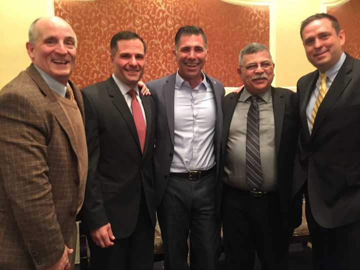 From left: Pattern For Progress President and CEO Jonathan Drapkin, Dutchess County Executive Marcus Molinaro, Ulster County Executive Michael Hein, Sullivan County Legislature Chairman Luis Alvarez and Orange County Executive Steven Neuhaus.