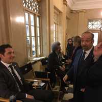 <p>A scene from Showtime&#x27;s &quot;Billions,&quot; which was filming at White Plains City Hall on Tuesday.</p>