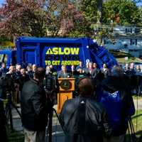 <p>Yonkers Mayor Mike Spano announcing the enforcement of Gov. Cuomo&#x27;s &quot;Slow Down to Get Around&quot; campaign.</p>