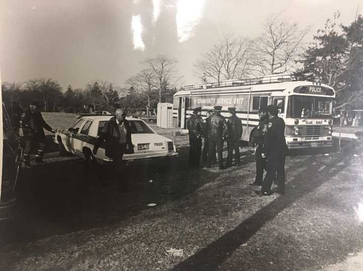 Police respond to the series of explosions tore through the Grucci fireworks factory in Bellport, injuring 24 people and killing two on Saturday, Nov. 26, 1983.