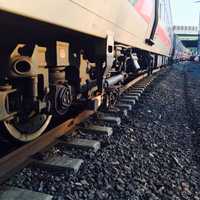 <p>The wheels on a number of the cars are off the tracks in a minor derailment on Metro-North&#x27;s New Haven Line near Rye, N.Y.</p>