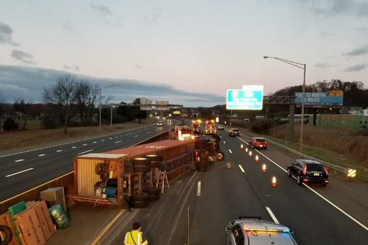 Tractor-Trailer Rollover Snarls Traffic For Miles On I-84