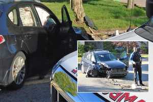 Driver OK After Car Crashes Into Pole In Paramus