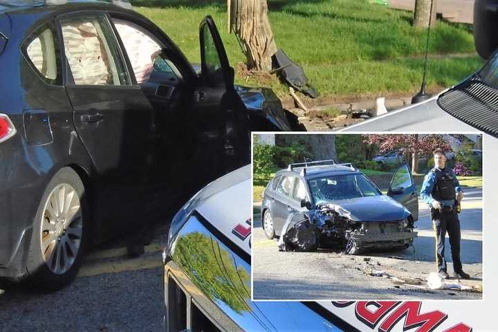 Driver OK After Car Crashes Into Pole In Paramus