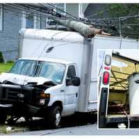 <p>The box truck skimmed a tree, bowled over four street signs and slammed flush into a utility pole, snapping it clean in half, on Lincoln Avenue in Fair Lawn on Thursday, July 27.</p>