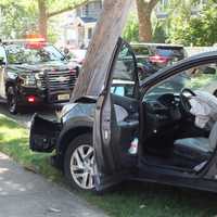 <p>The Honda CRV rammed a utility pole in front of a Berkshire Road home in Ridgewood.</p>