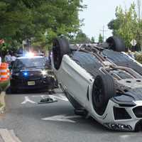 <p>The SUV overturned on Ann Court in Paramus.</p>