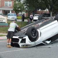 <p>The driver climbed out and tried to run but was caught by Paramus police soon after the rollover crash on Ann Court.</p>