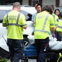 <p>The driver was conscious and alert but wincing in pain when she was put into a neckbrace and gingerly assisted onto a gurney by members of the Glen Rock Volunteer Ambulance Corps.</p>