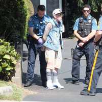 <p>Ryan Larkin, 35, is taken into custody after Saddle River police find a .40-caliber Glock handgun and various drugs.</p>