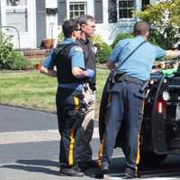 <p>Saddle River Police Chief Jason Cosgriff joins his officers at the scene just off Route 17 in neighboring Waldwick.</p>