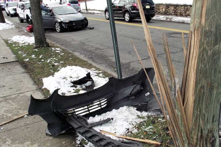 Driver Hospitalized After Sedan Slams Into Ridgewood Utility Pole