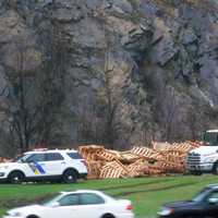 Tipped Tractor-Trailer Spills Pallets Onto Route 287 Flyover In Mahwah