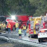 <p>The driver was placed into the ambulance at right following the Wednesday morning crash Oct. 5 on northbound Route 287 in Mahwah.</p>