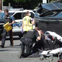 <p>A Paramus police officer kept the driver calm until she could be extricated.</p>