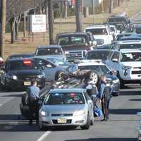 <p>The occupants got themselves out after their Volkswagen rolled.</p>