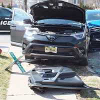 <p>The crash took down a street sign.</p>