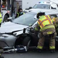 <p>Members of the Fair Lawn Rescue Squad removed the door to free the driver.</p>