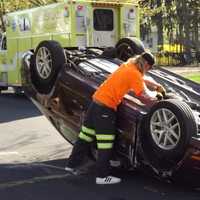 <p>The driver walked away unharmed after the Ridgewood rollover.</p>