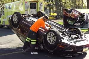 PHOTOS: Sedan Clips Tree, Overturns In Ridgewood