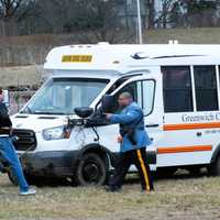 <p>Greenwich Country Day School minibus on southbound Garden State Parkway in Paramus.</p>