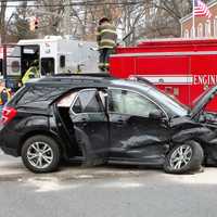 <p>The Chevy Equinox crossover got the worst of the collision in Paramus.</p>