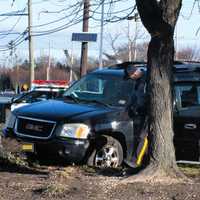 <p>The GMC Envoy crashed off southbound Route 17 near Century Road in Paramus around 9 a.m. Sunday, Jan. 15.</p>