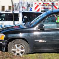 <p>The GMC Envoy crashed off southbound Route 17 near Century Road in Paramus around 9 a.m. Sunday, Jan. 15.</p>