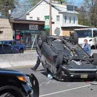 <p>The SUV landed on its roof on Broadway in Fair Lawn.</p>