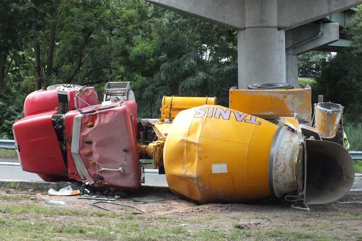 Cement Mixer Tips Off Paramus Highway