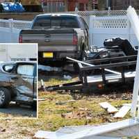 Crash Sends Pickup Through Residential Fences, Knocks SUV Into Driveway In Montvale