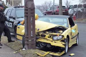 Convertible Coupe Slams Into Utility Pole In Fair Lawn