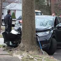 <p>All Points Towing removed the Honda SUV following the mid-morning crash on Mulberry Place in Ridgewood.</p>