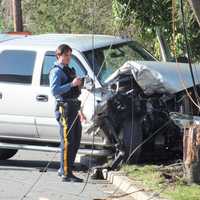 <p>At the scene of the crash outside 548 Paramus Road in Paramus on Monday, March 27.</p>