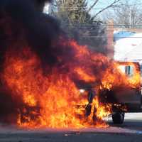 <p>The pickup truck fire in Glen Rock began in the engine compartment.</p>