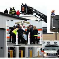 <p>First responders in Saddle Brook teamed up to rescue a wireless communication company employee who passed out on the roof of the new township municipal complex.</p>