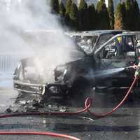 <p>Glen Rock and Hawthorne firefighters teamed up to extinguish the pickup blaze.</p>