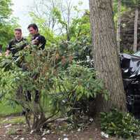 HEAD SCRATCHER: Driver Hospitalized After Tree Crash In Paramus Jams Sedan In Tight Spot