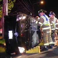 <p>Fair Lawn Rescue members cut out a portion of the windshield to free the Saddle River Road driver.</p>