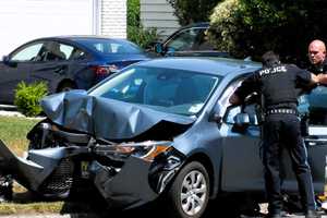 Driver Hospitalized After Sedan Slams Into Pole In Glen Rock