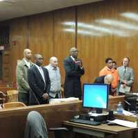 <p>Defendants, attorneys in court in Hackensack on Oct. 26.</p>