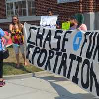 <p>Protesters rallied against Chase Bank Wednesday in Bridgeport.</p>